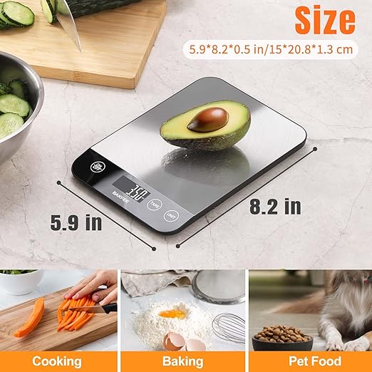 33LB Digital Kitchen Scale, Rechargeable Food Scale Grams and Ounces with Stainless Steel, USB Charging, 1g High Accuracy for Baking and Cooking, Food, etc