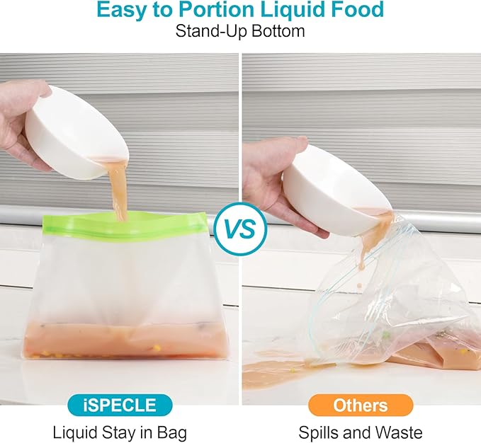iSPECLE 10 Pack Freezer Bags - 3 Pack Gallon Bags 4 Pack Sandwich Bags 3 Pack Snack Bags BPA-Free Reusable Freezer Bags with Stand-Up Bottom and Label, Leakproof to Keep Frozen Food Fresh, Green