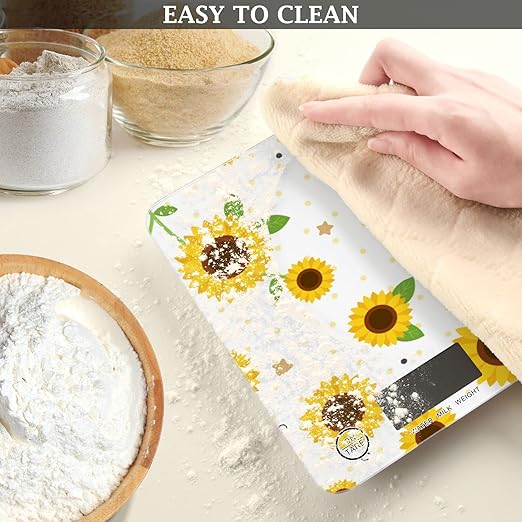 Food Scale Kitchen Digital Scale Food Ounces and Grams Dieting Baking Cooking Waterproof Glass Panels LCD Display,4 Units Scale Tare Function Sunflower