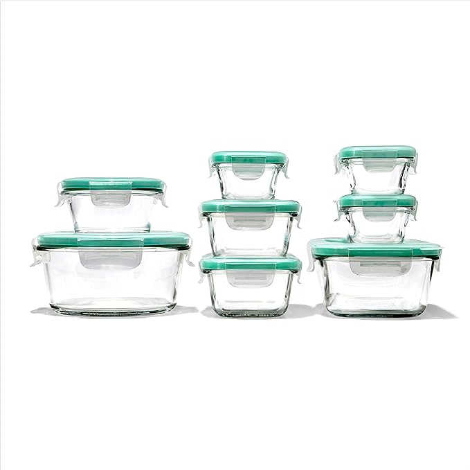 OXO Good Grips 16 Piece Glass Smart Seal Airtight Everyday Container Set & Good Grips 4-Piece Smart Seal Leakproof Mini Glass Container Set