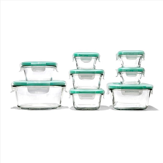 OXO Good Grips 16 Piece Glass Smart Seal Airtight Everyday Container Set & Good Grips 4-Piece Smart Seal Leakproof Mini Glass Container Set
