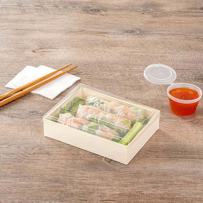 Restaurantware LIDS ONLY: Taipei 6.5 x 5 x 0.3 Inch Rectangle Transparent Lids 100 Plastic Lids For 23 Ounce Rectangle Wooden Containers - Containers Sold Separately Clear Plastic To Go Box Lids