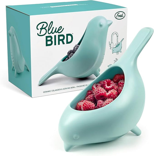 Genuine Fred BLUE BIRD Ceramic Colander, Charming, Unique Design, Berry Colander, Fun Kitchen Gadget