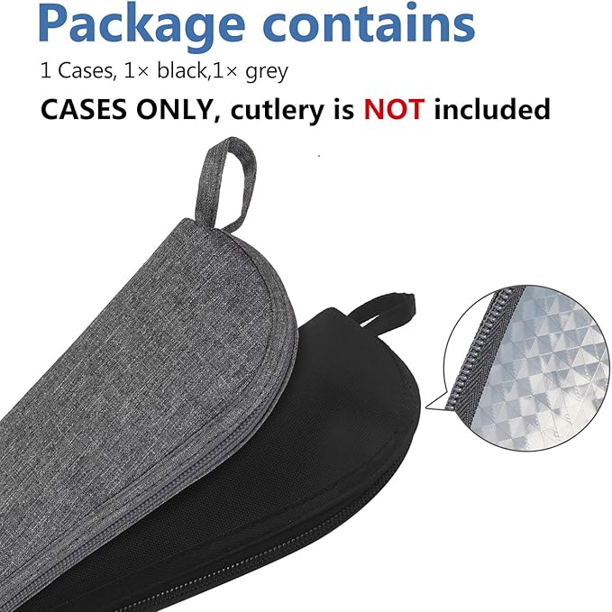 Travel Utensil Sets Carrying Case 2-pack Portable Cutlery Set Bag Reusable Silverware Set Stainless Steel Straws Pouch Chopsticks Knife Fork and Spoon Holder for Bento Lunch Box Black&Grey, Aosbos