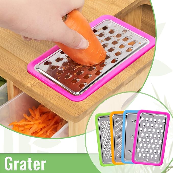 SHINESTAR Cutting Board with Containers, Sturdy Meal Prep Station for Kitchen, Includes 4 Graters, Cutting Board with 4 Trays - Easy Food Storage