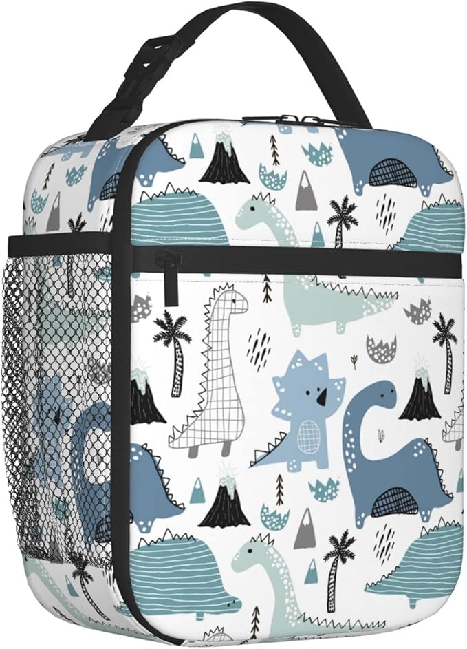 YETTA YANG Cute Dino Dinosaur Portable Lunch Bag Insulated Lunch Box Reusable Totes For Women Men Work Picnic Camping