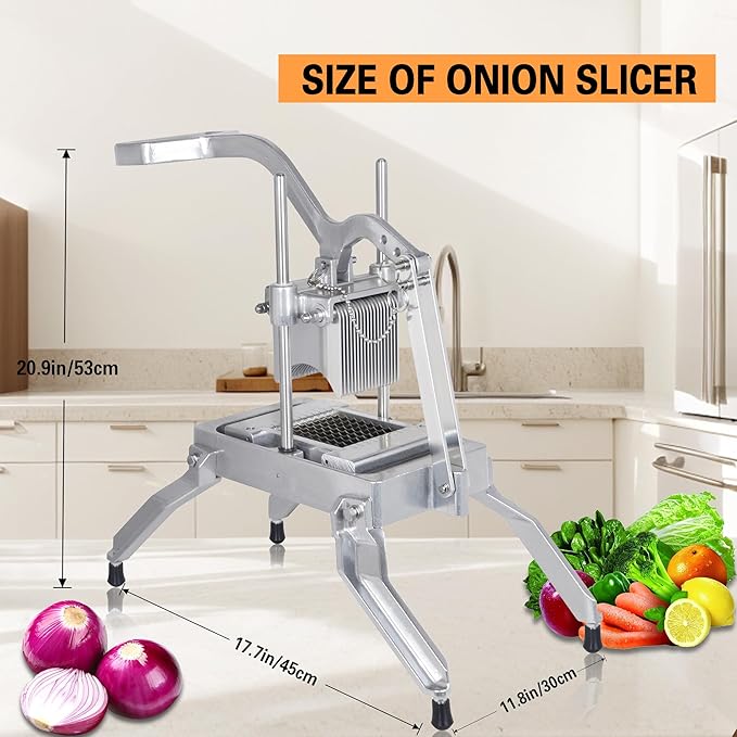 Hakka Commercial Onion Slicer, Vegetable Fruit Cutter with 3/16" & 1/4" Blades Heavy Duty Onion Cutter Stainless Steel Removable and Replaceable Kattex Chopper Tomato Slicer, Sliver