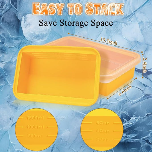 Maxcheck 4 Pack Large Silicone Soup Freezer Containers with Lid 6 Cup Silicone Freezer Trays Reusable Food Storage Freezing Containers For Soup,Pasta Sauce,Leftovers,Meal Prep(Orange)