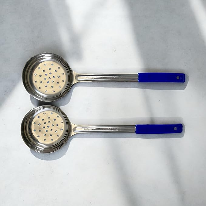8 Ounce Slotted Stainless Steel Portion Control Ladle Spoon for Measuring and Serving; Commercial Grade Serving Scoops [Pack of 12]