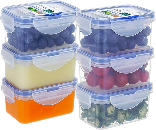 KIGI 6 Pack 6OZ Small Plastic Food Storage Containers Leakproof Rectangular Bento Box with Lids,Airtight Mini Meal Prep