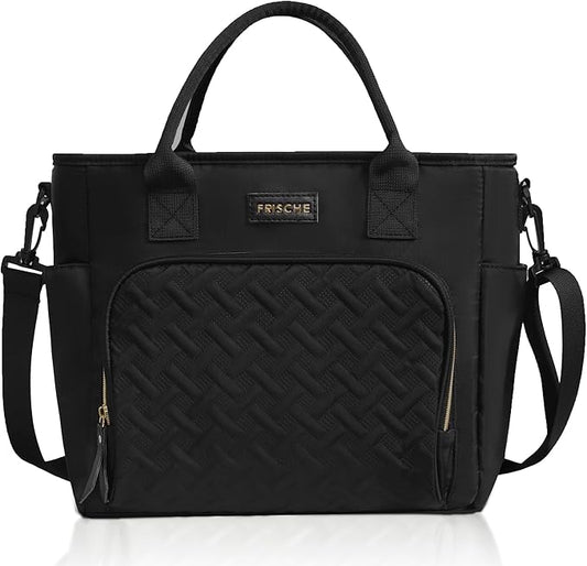17L Insulated Lunch Bag for Women, LeakProof Insulated Work Lunch Box with Adjustable Shoulder Strap, Large Lunch Cooler Tote for Office, Commute & Travel (Charcoal Black)