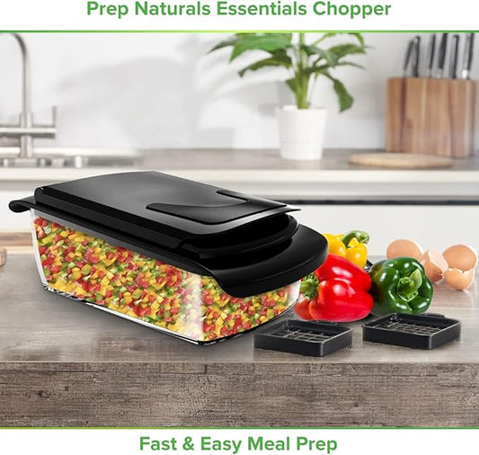 PrepNaturals Vegetable Chopper with Container, Veggie Chopper, Food Chopper & Onion Chopper - Mandoline Slicer for Kitchen (4 in 1, Black)