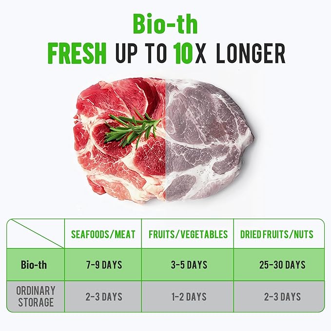 Bio-th Vacuum Sealer Machine for Food, Food Saver with Dry & Wet Modes, Compact & Powerful, Includes 15 Large Sealing Bags (20x30cm), Ideal for Food Storage, One-Touch Operation, Overheat Protection