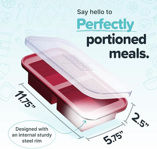 Souper Cubes 2 Cup Silicone Freezer Tray with Lid, Perfect for Storing Lasagna, Leftovers, Sauces, Portioned Meals and More, Silicone Freezer Mold for Meal Prepping - Cranberry - 1-Pack