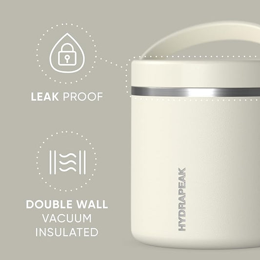 Hydrapeak 25oz Stainless Steel Vacuum Insulated Thermos Food Jar | Thermos for Hot Food and Cold Food, Wide Mouth Leak-Proof Soup Thermos for Adults, 10 Hours Hot and 16 Hours Cold (Ivory)