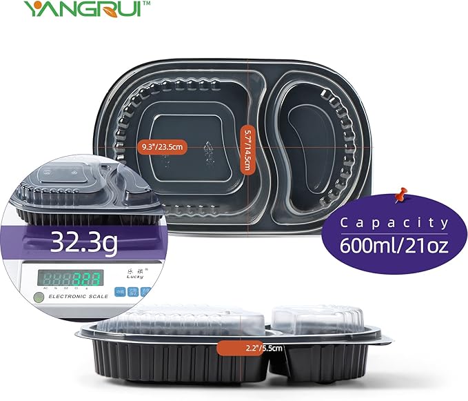 YANGRUI To Go Container, Shrink Wrap 35 Pack 21 oz Reusable Machine Washable Extra Thick BPA Free Meal Prep Containers Microwave Freezer Safe Leak Proof Take Out Containers