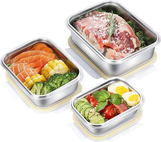 18/8 Stainless Steel Food Containers | Food Preservation Lunch Box | Leak Proof Stackable Light and Easy Storage | Set of 3 (21oz/43oz/76oz) | BPA FREE, B4200