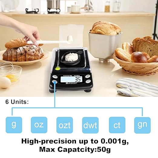 Digital Milligram Scale Accurate 0.001g/50g,Precision mg Scale for Jewelry,Powder,Gold,Gem,Reloading Scale,Micro Gram Scale with 6 Units,Tare,Cal Weight,Pocket Scale with USB&Battery Powered