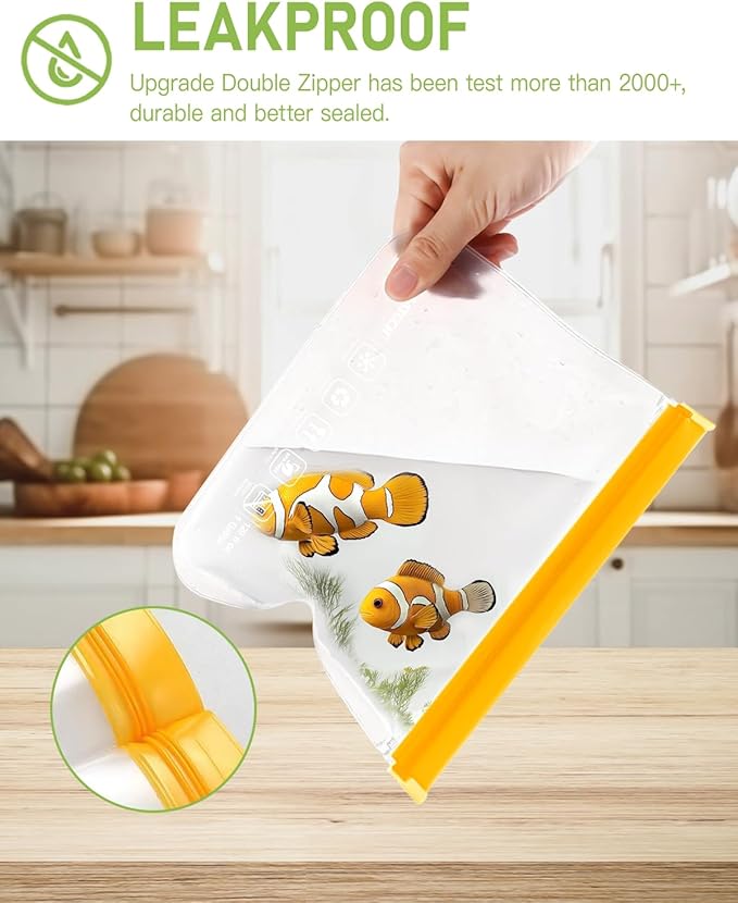 IDEATECH Food Storage Bags, BPA Free PEVA Reusable Gallon Freezer Bags, Reusable Sandwich Containers, Heallthy Food Bags Containers for Travel, Lunch(Grey, 24Pack-8Gallon+8Quart+8Snack)