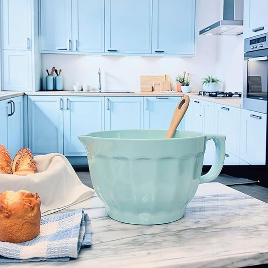 UPware Latte Style Melamine Batter Bowl with Pour Spout, Handle and Non-Slip Base, Grip Handle for Easy Mix and Pour, Home Essentials Cooking and Baking Tools, 4.3 quart, 11.5 x 8.75 Inch, Blue