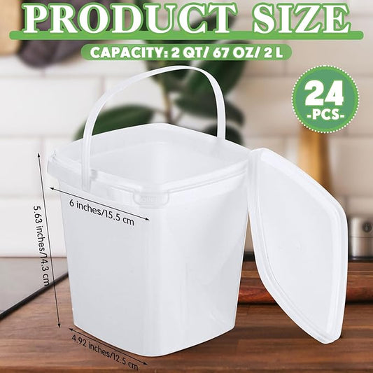 Mifoci 24 Pcs Plastic Food Containers Ice Cream Buckets with Lids and Handle Reusable Square Deli Containers Freezer and Microwave Safe for Kitchen Food Drinks Storage(67 Oz/ 2 Qt / 0.5 Gallon)