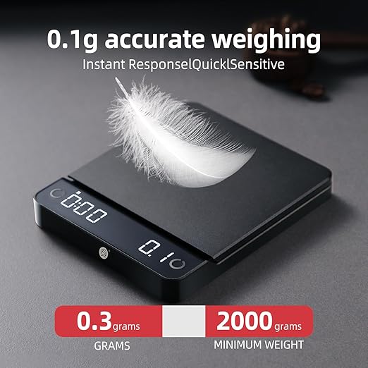Mini Espresso Scale with Timer, Coffee Scale with Auto Timing, Small Precision Kitchen Digital Coffee Scale, Aluminum Alloy Body, Super Thin, 1200mAh, 2kg/0.1g Black