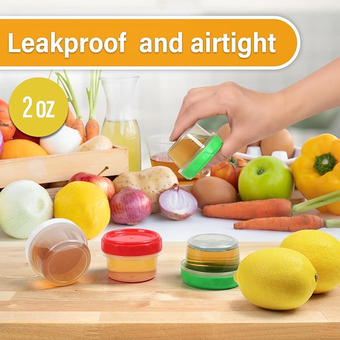 2 oz Plastic Containers with Lids Small Salad Dressing Container To Go Condiment Sauce Dipping Cups Jar Airtight,12-pack