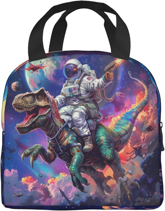Yudchen Astronaut Riding Dinosaur Lunch Box 3D Cool Dinosaur Insulated Lunch Bag for Kids Women Men Reusable Cooler Space Lunch Tote Bag for Girls Boys Students School Picnic Travel Office