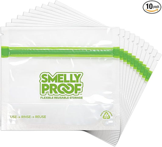10 x Expandable Stand-Up & Fill REUSABLE Storage Bags for Food Designed & Mfg in US by Smelly Proof, NO PEVA, BPA FREE, Reusable Snack Bags, Dishwasher-Safe, Clear 3 mils STAND & FILL 6" x 4" - 10pk