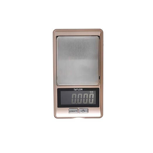 Taylor Pro Precision Kitchen Scales with 0.01g Accuracy & Tare in Gift Box, Pocket Sized, Plastic/Stainless Steel, Rose Gold, 500g / 16oz Weighing Capacity