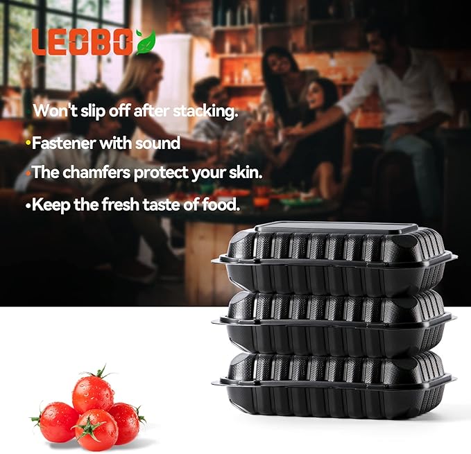 To Go Containers, BPA-Free Plastic Take Out Boxes with Lids 50-Pack 27oz Black MFPP Reusable Meal Prep Container for Food Storage, Hinged Clamshell Design for To-Go Lunch Salad Breakfast