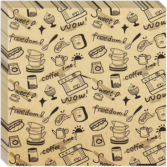 OTOPETE 200Pcs Grease Resistant Food Paper Sheets, 10"x10" Kraft Paper, Coffee Theme Hamburger Sandwich Basket Liner, Tray Liner, for Home Kitchen Baking, Picnic, Party
