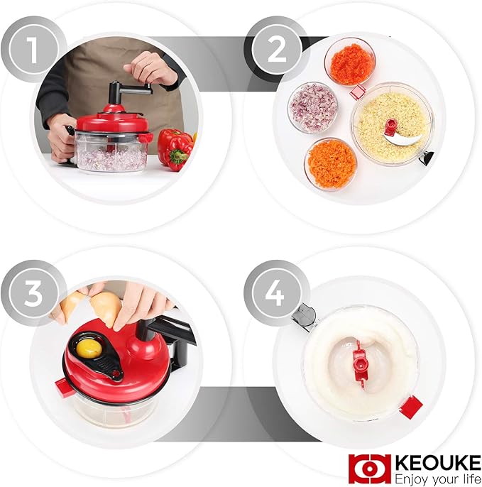 KEOUKE Onion Chopper Food Chopper- Hand Crank Food Processor Chops chili, Vegetable, Nuts, Fruits, Salad with a Egg Separator