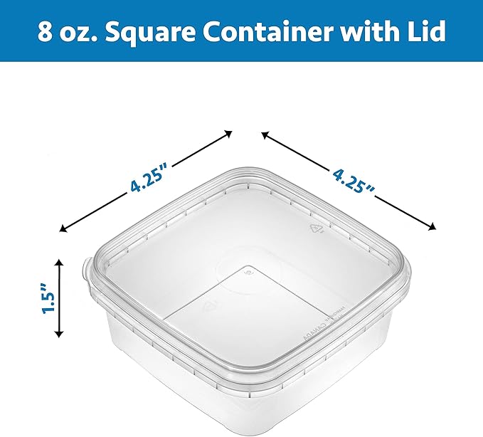 NYHI 40 Pack Square Clear Deli Containers with Lids Disposable BPA Free Square Plastic Food Storage Containers with Lids Airtight for Meal Prep Take Out Kitchen (8 oz)