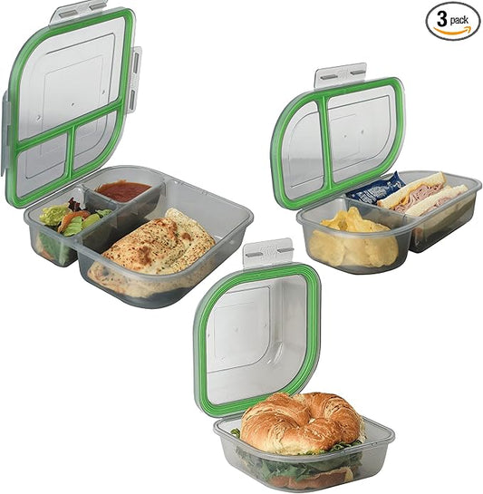 Assorted Size To-Go Food Containers, Pack Of 3, Reusable, Microwave Safe, Smoke/Green, NSF Certified, Smoke/Green