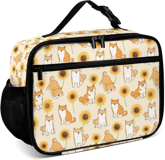 Dog and Sunflower Reusable Lunch Box Insulated Lunch Bag Cooler Bag Lunchbox Meal Food Container Tote Bag for Women Kids Girls School Camping Hiking Picnic Beach Travel