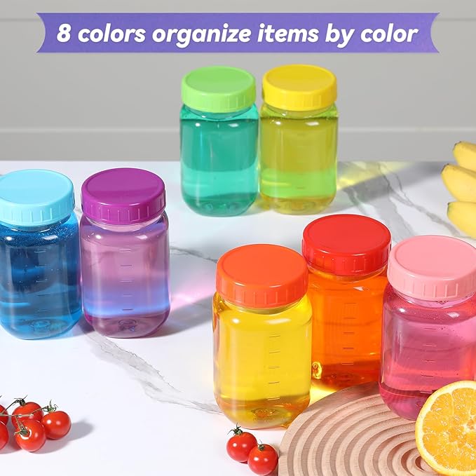 novelinks 16 Pack Plastic Jars 16 oz With Colorful Lids Wide-mouth Mason Jars 16 oz With Lids Plastic Containers For Storge Decoration (16)