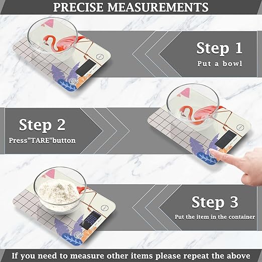 Food Scale Kitchen Digital Scale Food Ounces and Grams Dieting Baking Cooking Waterproof Glass Panels LCD Display,4 Units Scale Tare Function Flamingos