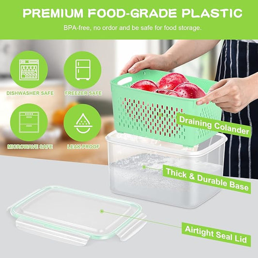TBMax 4 Pack Fruit and Vegetable Storage Containers for Refrigerator, Produce Saver with Fridge Organizers, Plastic Freezer Containers - Green