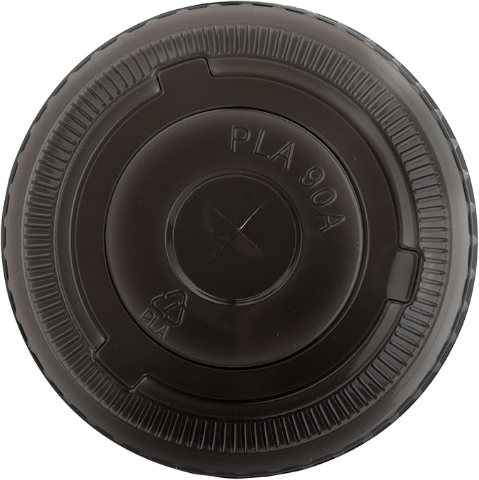 LIDS ONLY: Zero Waste 3.5 x 3.5 Inch Plastic Lids, 100 Disposable Flat Lids - Cups Sold Separately, Commercially Compostable, Black PLA Plastic Lids, Fits 12,16, And 24 Ounce Cups - Restaurantware