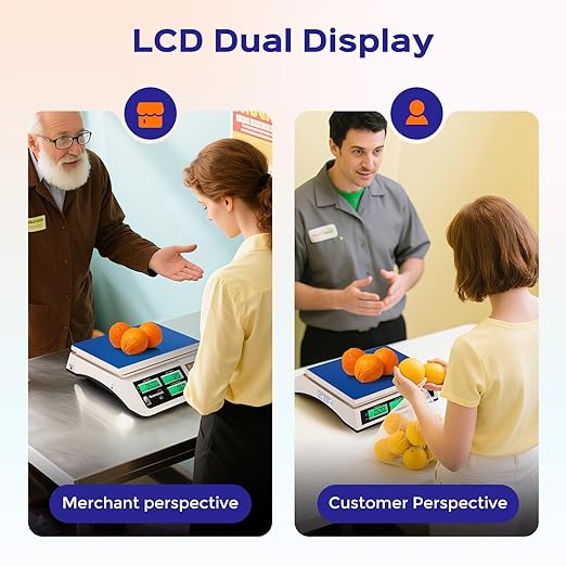Bonvoisin Produce Scale 66lb/30kg Commercial Food Scale with Dual LCD Display Digital Price Computing Scale with Change Function for Butchering, Farmers Market, Retail Outlets, Meat Shop, Deli