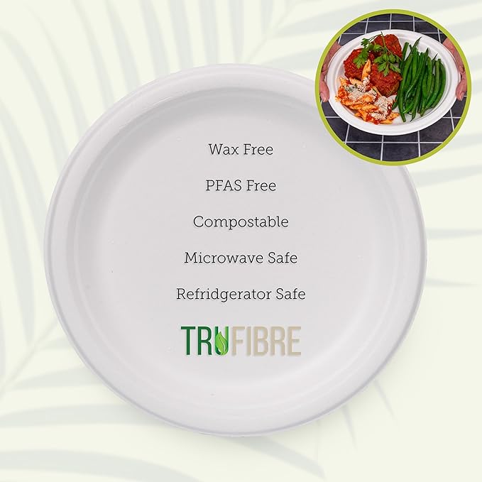 9" Paper Plates, Compostable Bagasse Food Container, Disposable, Microwave Safe for Lunch, Dinner, Party, Supplies, Events, Bulk 125 Pack