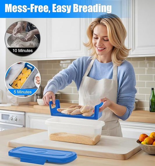 Batter Breader Shaker Bowl with Lid, 2-pack Mess Free Breading Shaker Bowl, Fish Batter Shaker Container with Breading Tray, Batter Bowl Shaker for Fish Frying Chicken Wings Fish Onion Rings Veggies