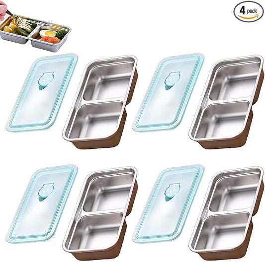 Grab and Go Prep Containers Resuable Snack Containers,Stainless Steel Double Compartment Condimentl Container, Snacks Dips Takeout Travel and Outdoor Camping