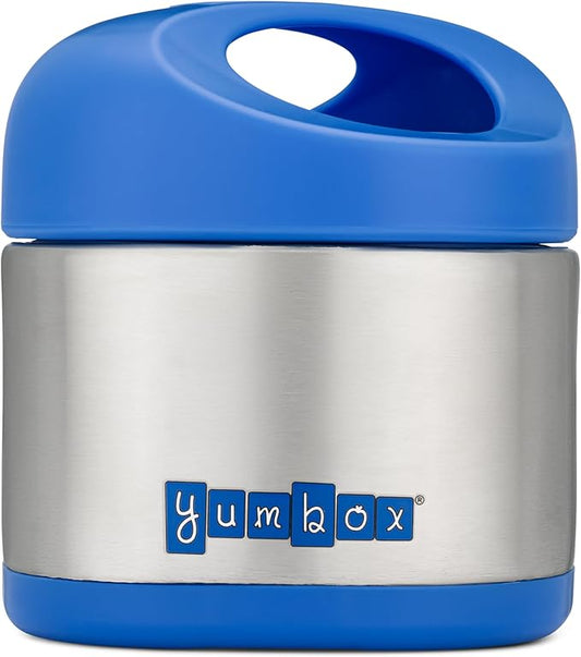 Yumbox Cubi Triple Insulated Stainless Steel Thermal Jar for Hot & Cold Lunches, Kids Size, Easy Open and Carry Handle, Unique Rounded Square Jar and Non-Slip design (Surf Blue)