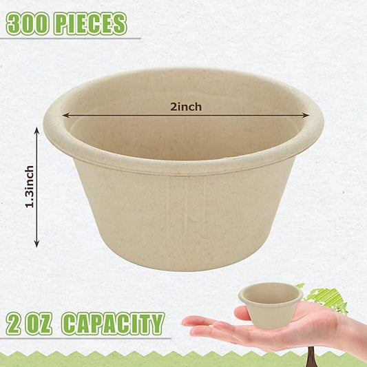 CYEAH 300 Pcs Disposable Paper Souffle Cups 2oz, Stackable Small Sauce Containers, Eco-friendly Condiment Cups, Biodegradable Tasting Cups for Snack Dessert Portion Control Salad Dressing