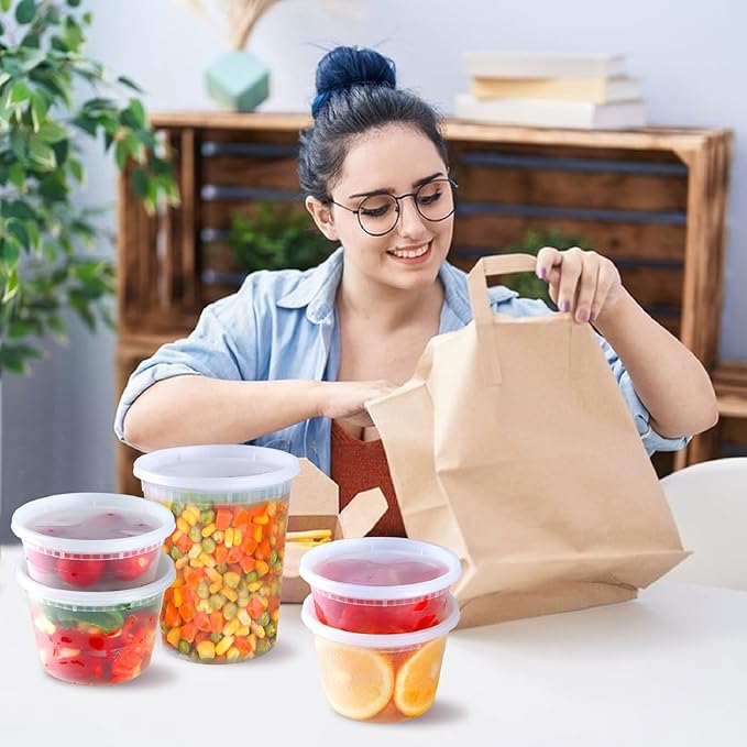 48Sets Deli Containers with Lids (8oz, 16oz, 32oz Each), Food Srorage Containers with Lids Airtight, Disposable Soup Containers with Lids, Microwave/ Freezer/ Dishwasher Safe, Leakproof, BPA Free