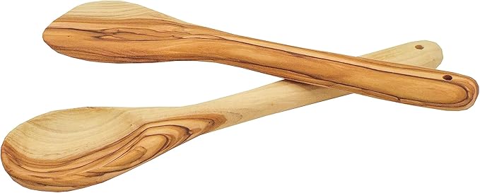 Olive Wood Spoon & Curved Spatula (10 Inch Set of 2 Pieces), Perfect for Camping & Daily Cooking Choice - Wooden Utensils, Turner/Spatula/Spoon, From Bethlehem