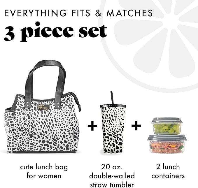 Fit & Fresh Lunch Bag For Women, Insulated Womens Lunch Bag For Work, Leakproof & Stain-Resistant Large Lunch Box For Women With Containers and Matching Tumbler, Zipper, Westerly Lunch Bag, Cheetah