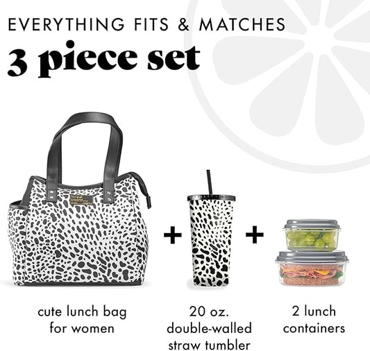 Fit & Fresh Lunch Bag For Women, Insulated Womens Lunch Bag For Work, Leakproof & Stain-Resistant Large Lunch Box For Women With Containers and Matching Tumbler, Zipper, Westerly Lunch Bag, Cheetah